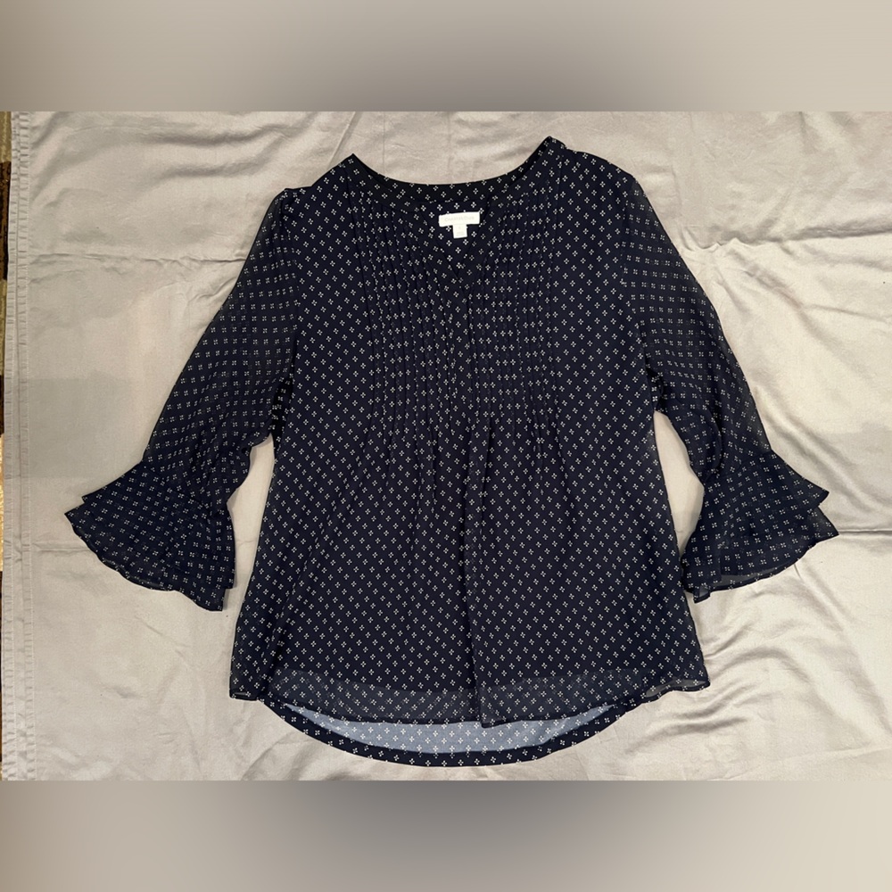 Charter Club Navy and White Floral Blouse